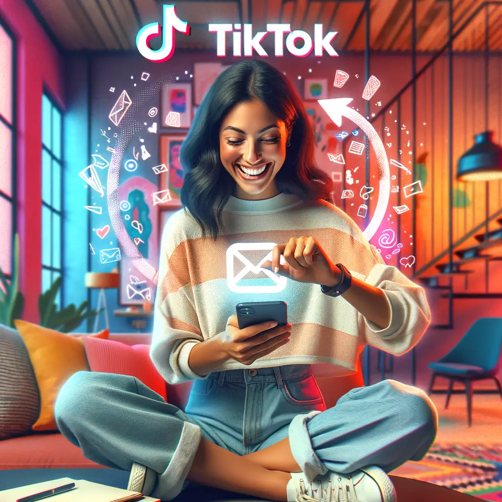 Mulher Feliz lendo como Mudar Email no TikTok