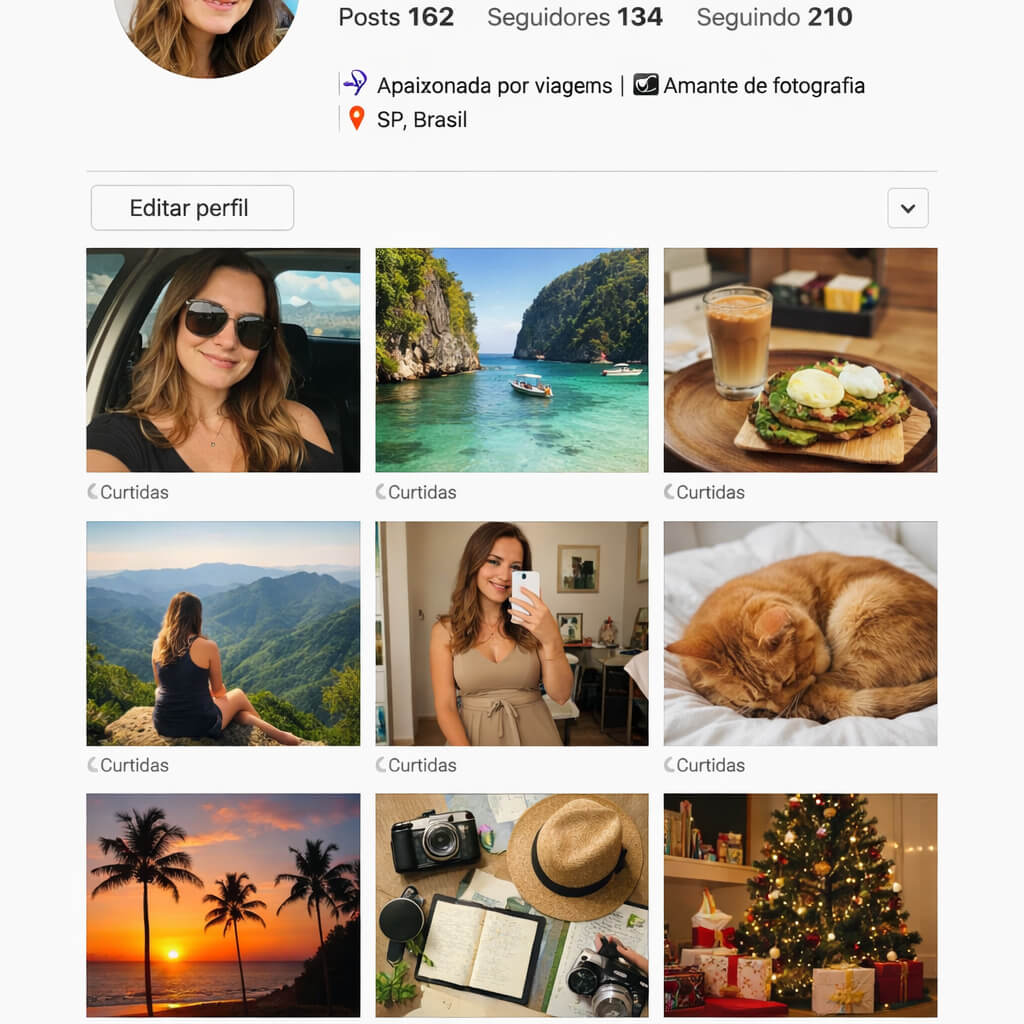 Perfil do Instagram com fotos do Instagram sem curtidas mostrando baixo engajamento