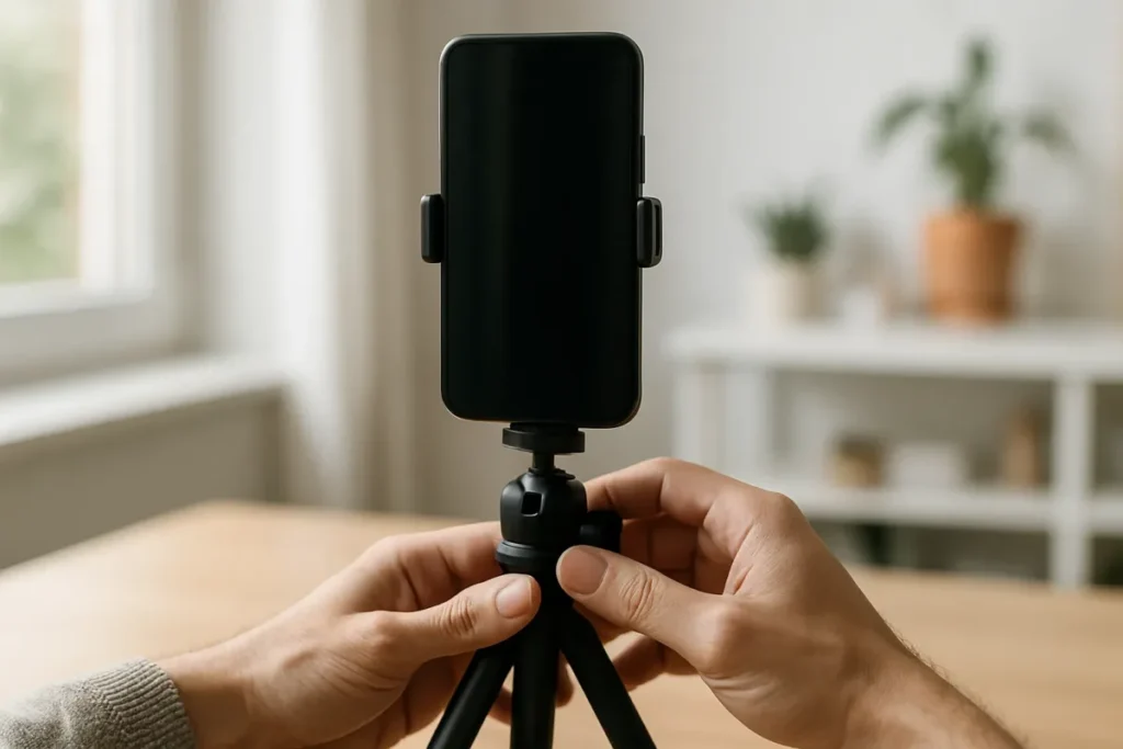 Celular gravando vídeo vertical para resolver poucas visualizações no TikTok