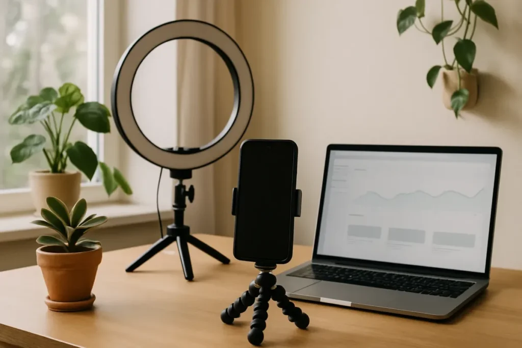 Espaço de trabalho de criador de conteúdo com ferramentas profissionais do Instagram