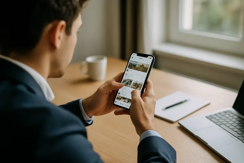 Pessoa segurando celular ao decidir comprar curtidas no Instagram para reforçar a prova social