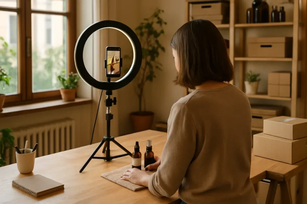 Produtos sendo fotografados para publicação e estratégia de conteúdo no Instagram