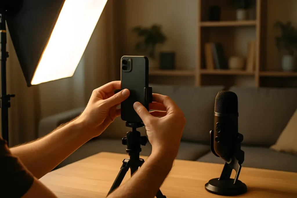 Setup de gravação com boa iluminação para aumentar a retenção nos primeiros segundos