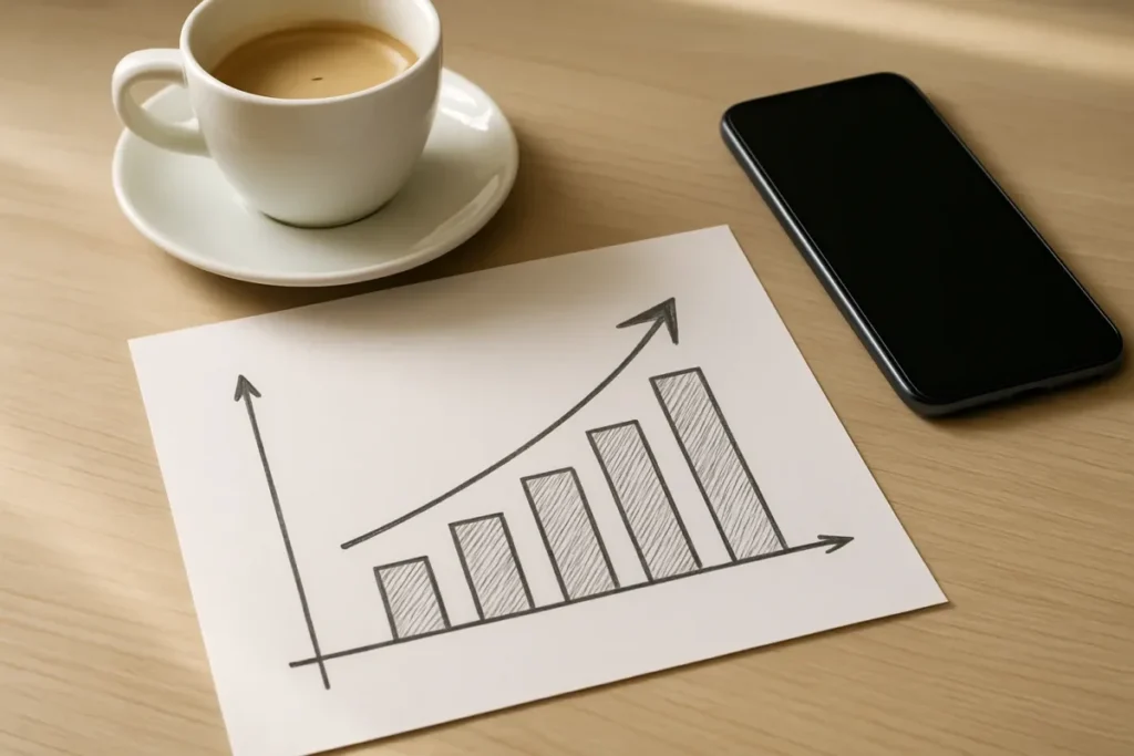Gráfico de crescimento representando resultados de estratégia de marketing digital