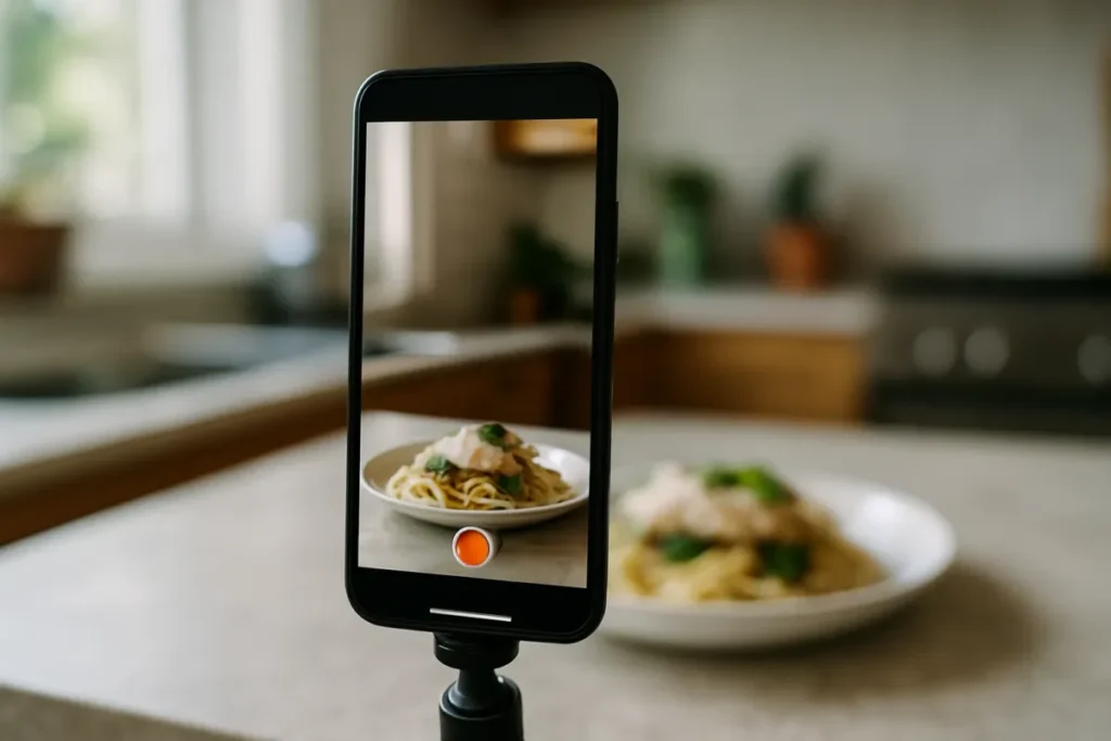 Gravação de vídeo curto para reels ilustrando horário para postar conteúdo de alimentação