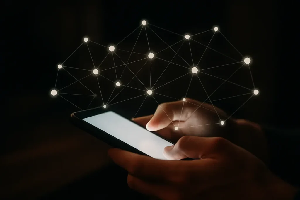 Ilustração de conexões digitais representando sugestões de contatos no TikTok