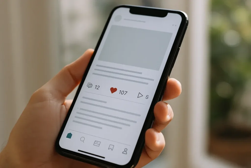 Pessoa analisando engajamento após comprar comentários no Instagram