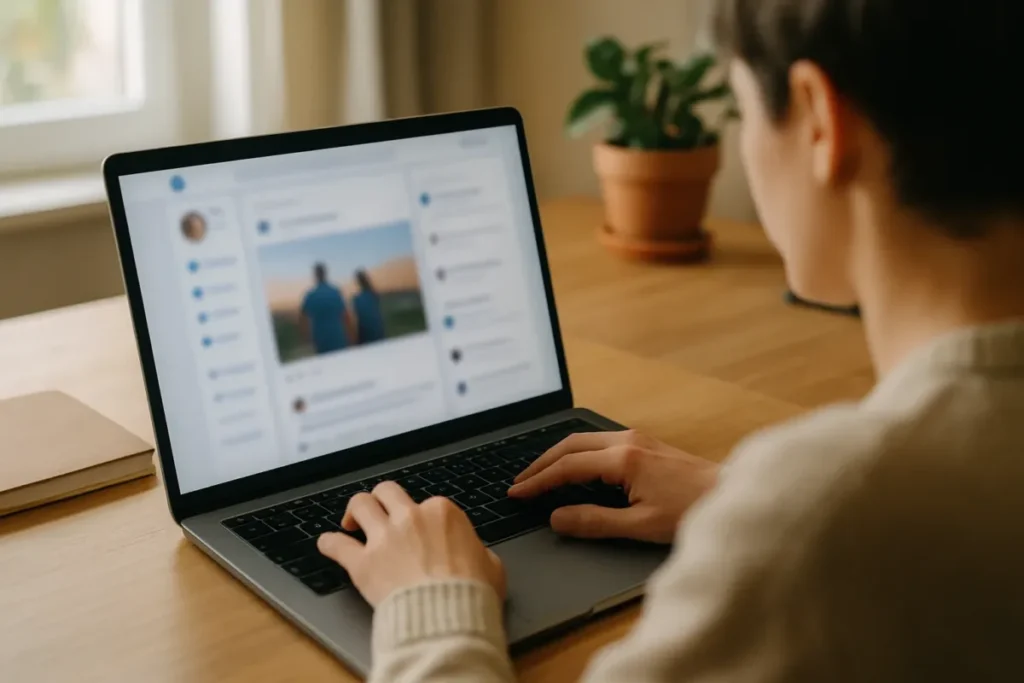 Pessoa cuidando da presença digital em redes sociais