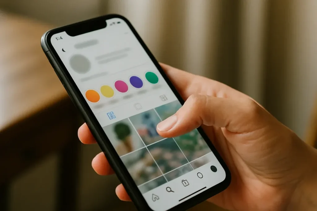 Pessoa organizando destaques para guardar stories antigos do Instagram no perfil