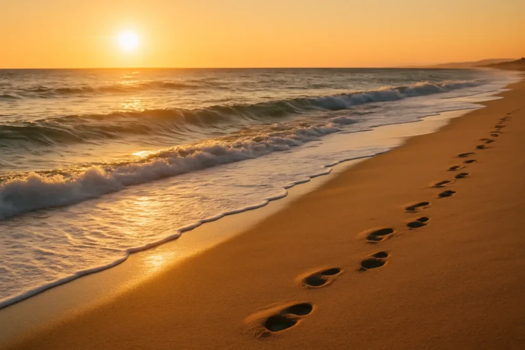 Praia ao entardecer combinando com legendas de uma palavra de verão