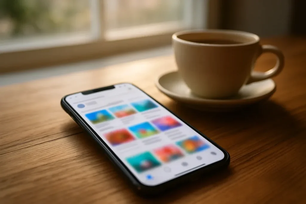 Smartphone mostrando feed do Instagram para ilustrar o melhor horário para postar